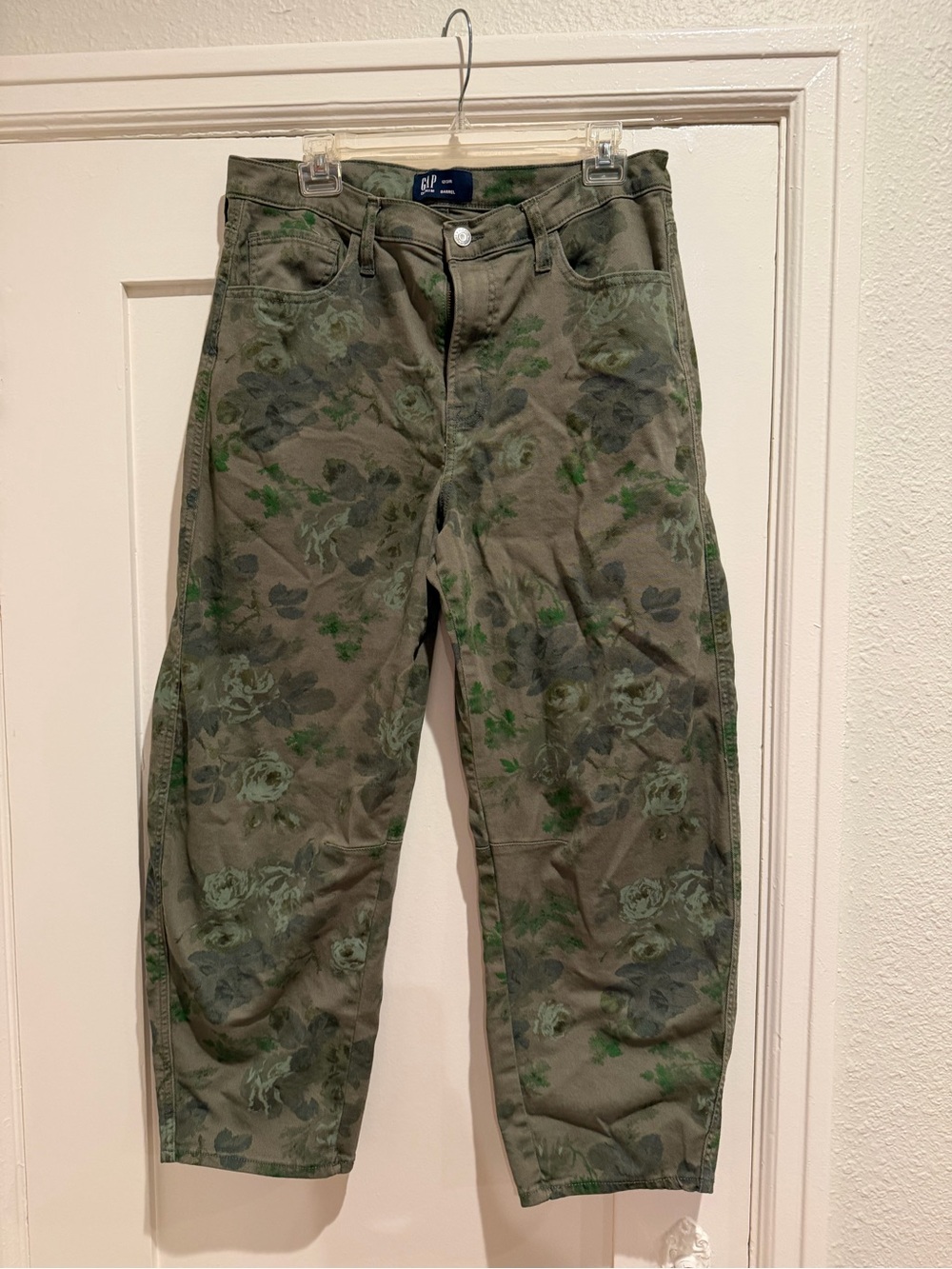 GAP Factory Olive Green Floral Barrel Jeans - Picture 5 of 8